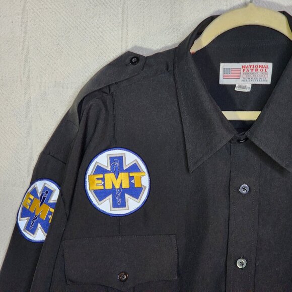 National Patrol Permanent Press Black LS Allied Universal EMT Work Shirt 19-19.5 - Picture 6 of 16